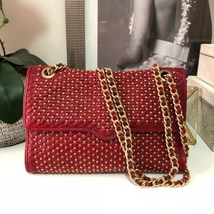 Gold Studded Red Leather Handbag
